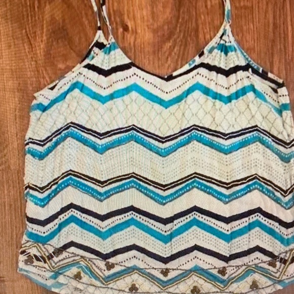 Lucky Brand Tops - Lucky Brand Turquoise, Navy & Cream Chevron Spaghetti-Strap Cami